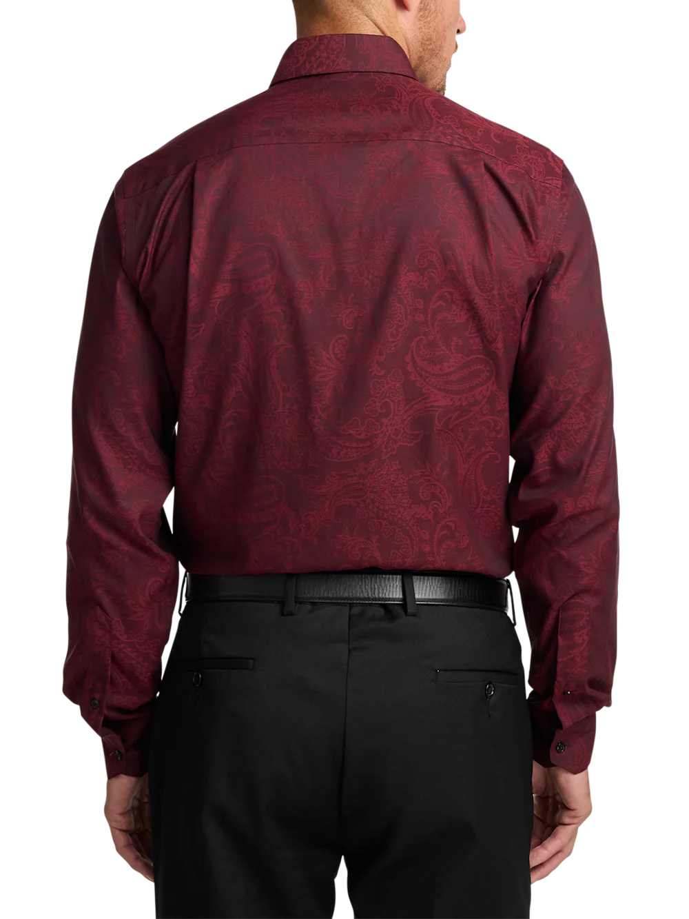 Comfort Stretch Non-Iron Paisley Dress Shirt With Contrast Trim - Burgundy - Image 5