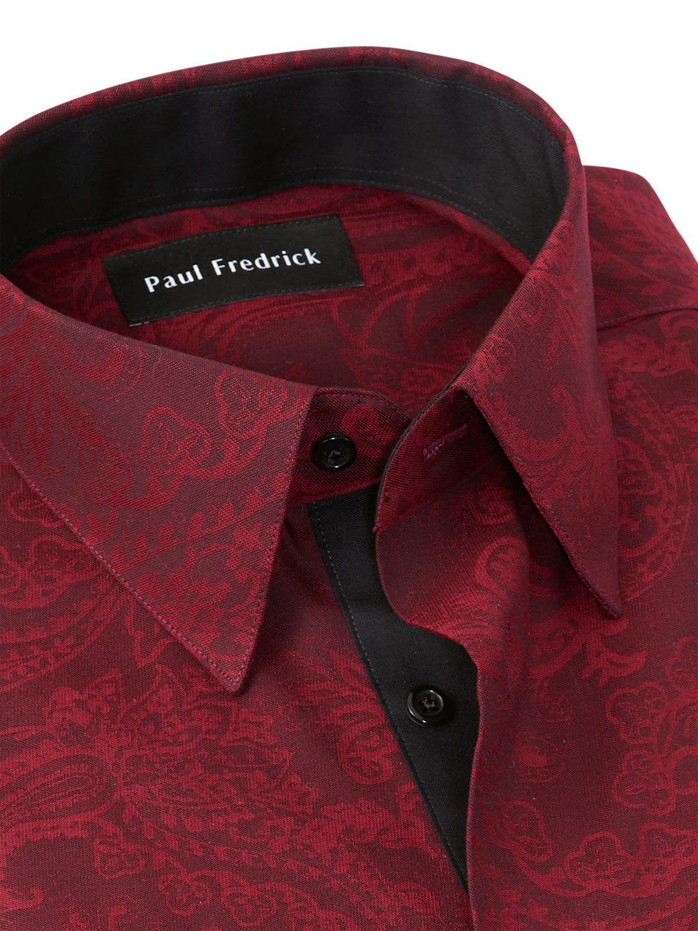 Comfort Stretch Non-Iron Paisley Dress Shirt With Contrast Trim - Burgundy - Image 7