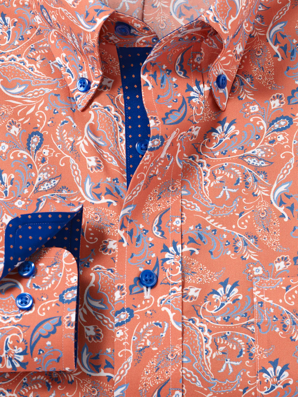 Comfort Stretch Non-Iron Paisley Dress Shirt With Contrast Trim - Melon/navy - Image 6