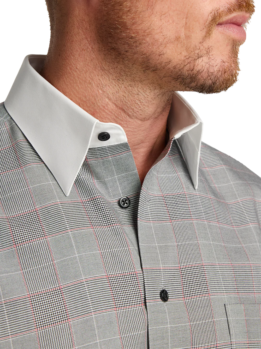 Comfort Stretch Non-Iron Plaid Dress Shirt - Black - Image 3