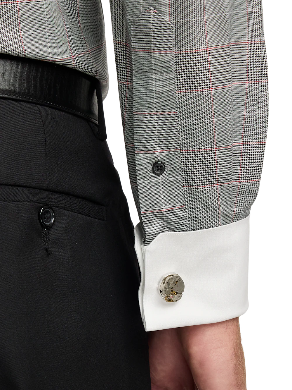 Comfort Stretch Non-Iron Plaid Dress Shirt - Black - Image 4