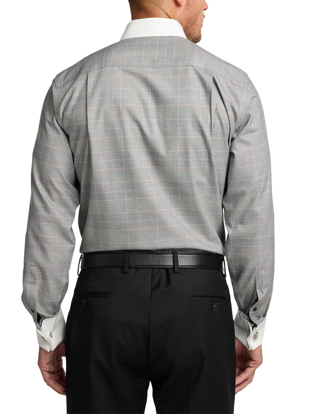 Comfort Stretch Non-Iron Plaid Dress Shirt - Black - Image 5