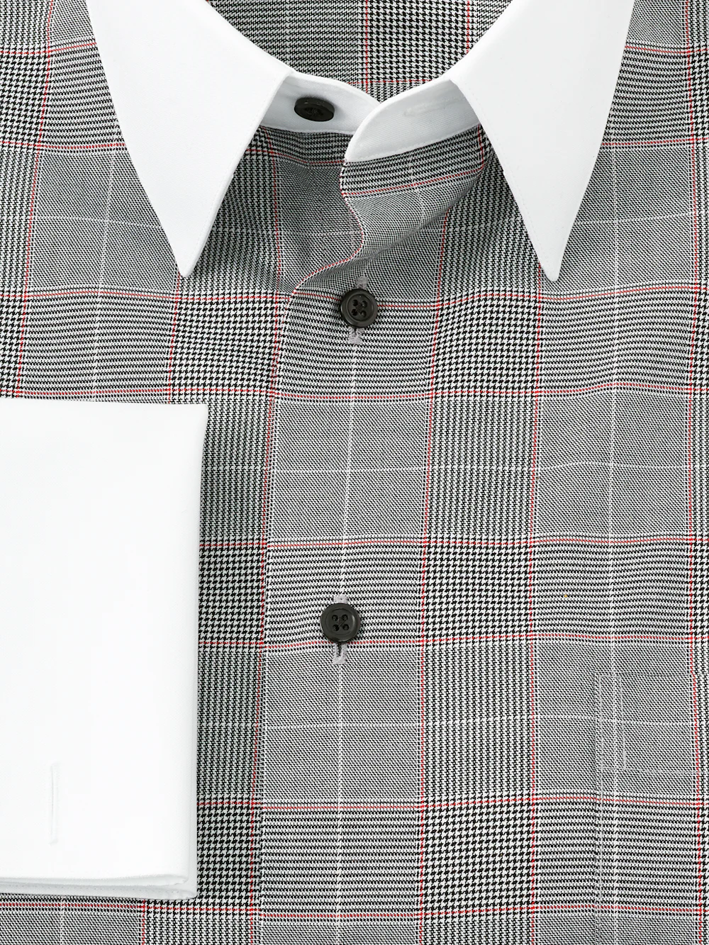 Comfort Stretch Non-Iron Plaid Dress Shirt - Black - Image 6