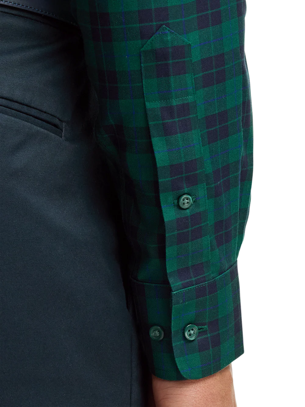 Comfort Stretch Non-Iron Plaid Dress Shirt - Navy/green - Image 4