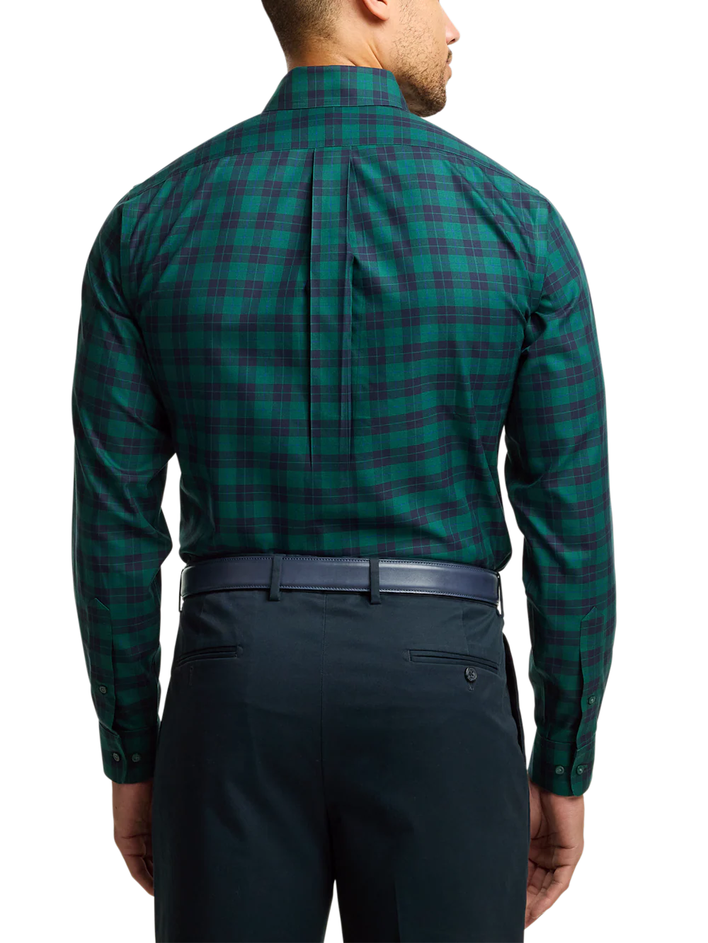 Comfort Stretch Non-Iron Plaid Dress Shirt - Navy/green - Image 5