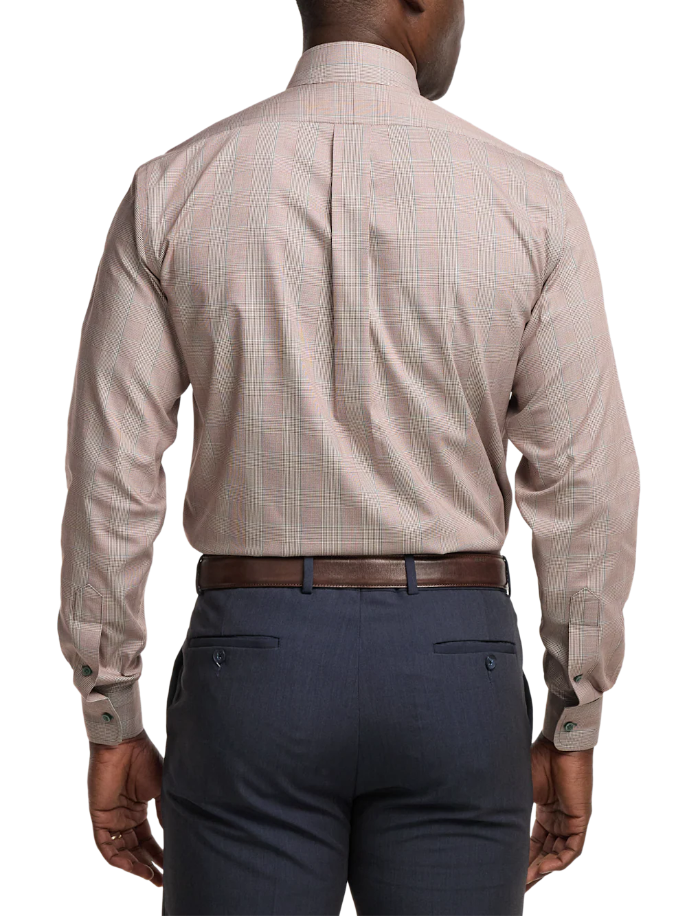 Comfort Stretch Non-Iron Plaid Dress Shirt With Contrast Trim - Brown - Image 5