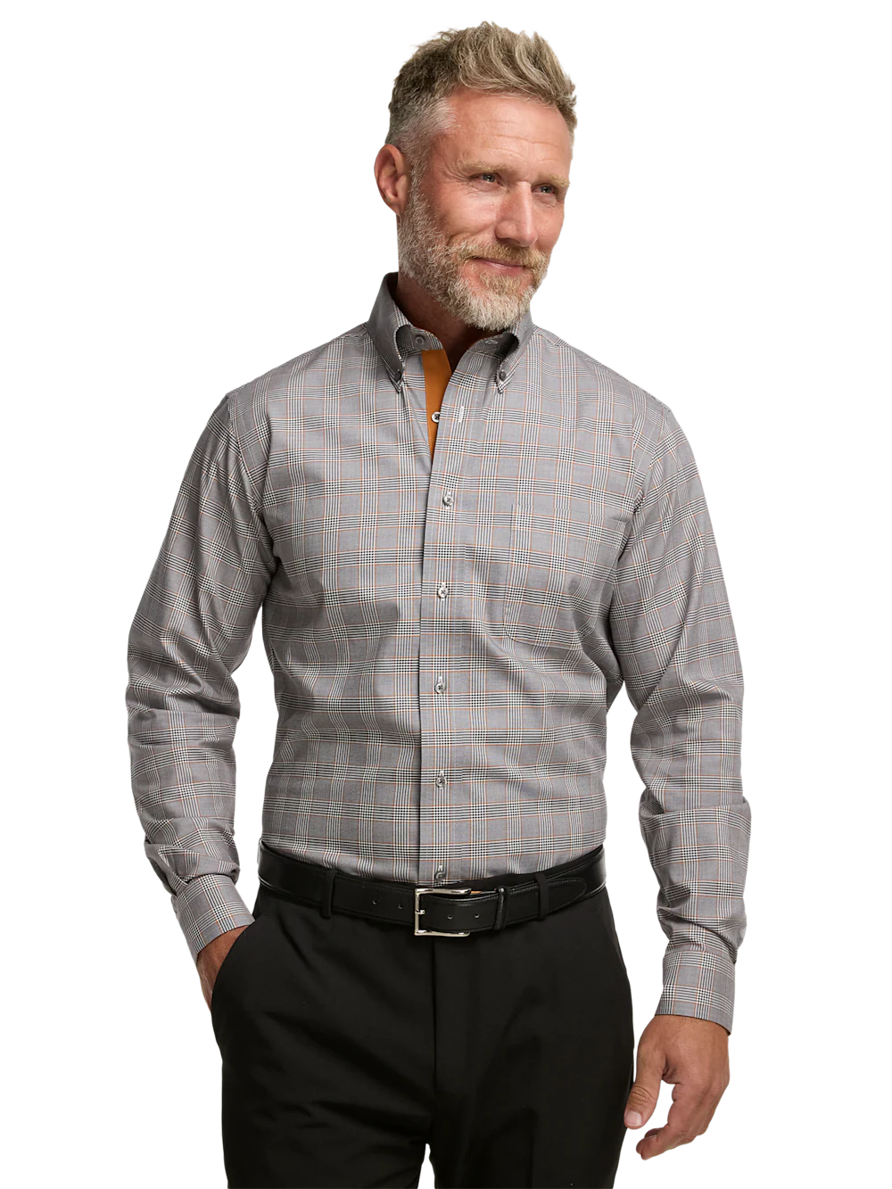 Comfort Stretch Non-Iron Plaid Dress Shirt With Contrast Trim - Black/rust - Image 2