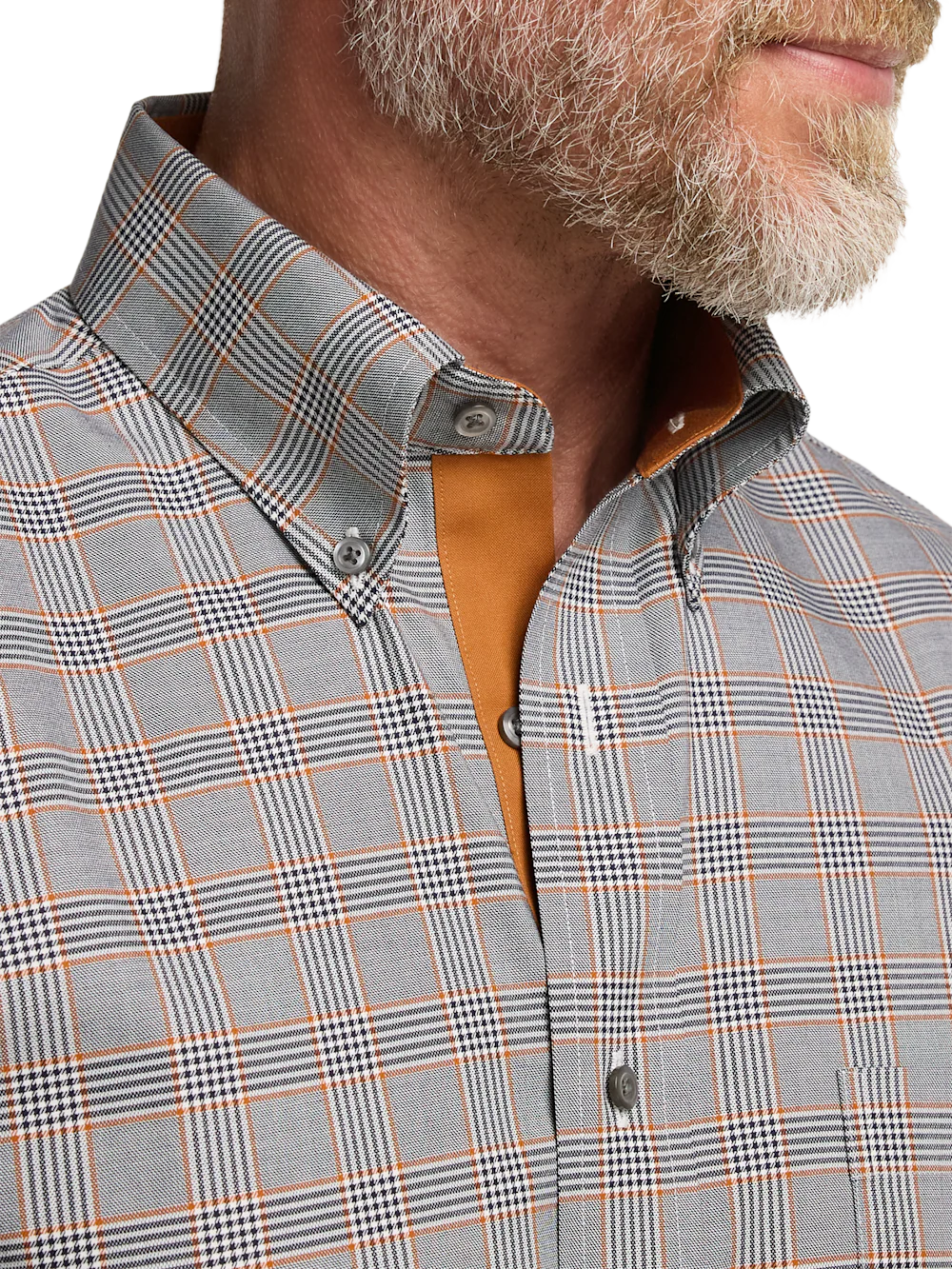 Comfort Stretch Non-Iron Plaid Dress Shirt With Contrast Trim - Black/rust - Image 3