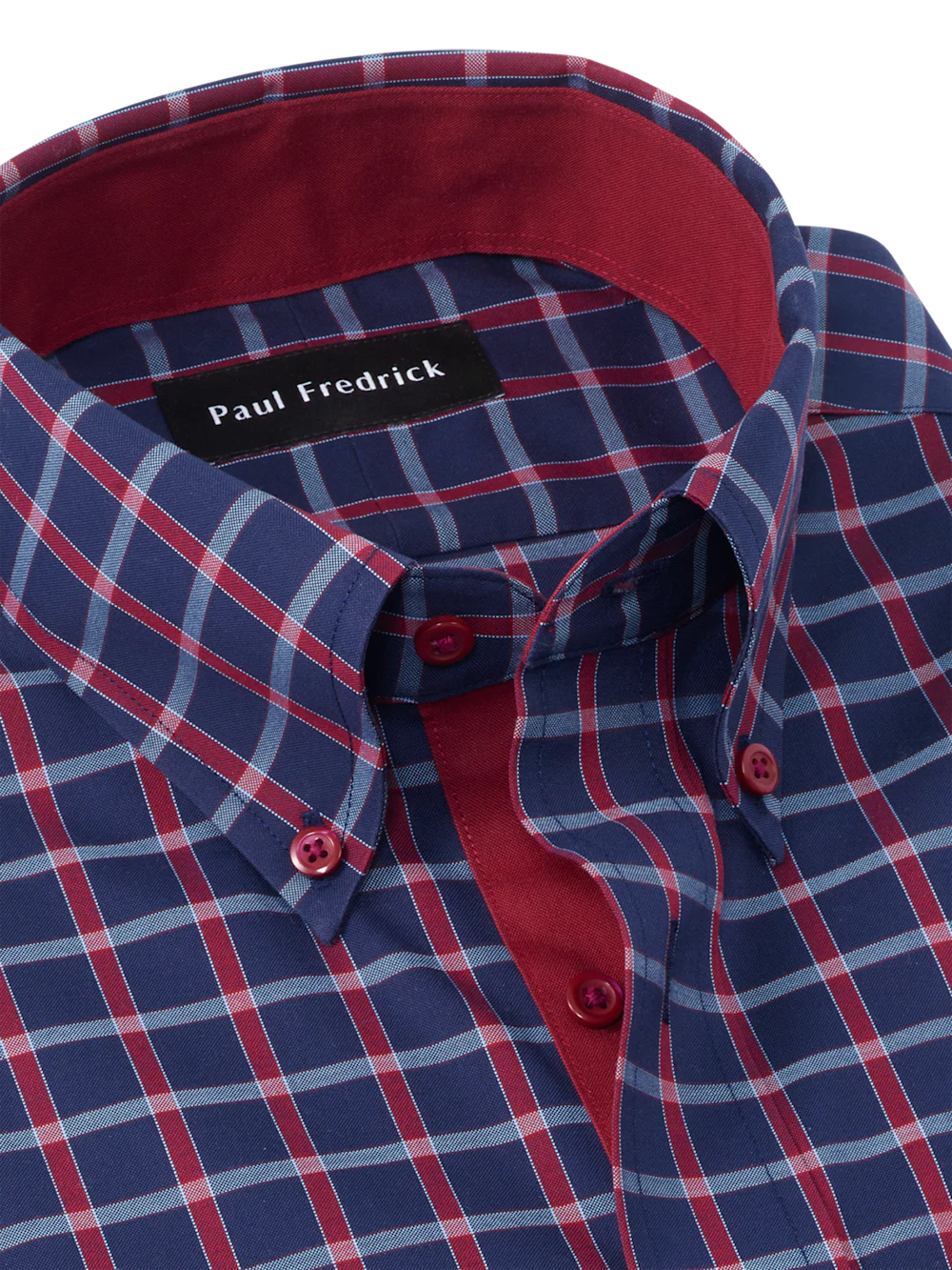 Comfort Stretch Non-Iron Plaid Dress Shirt With Contrast Trim - Navy/red - Image 7