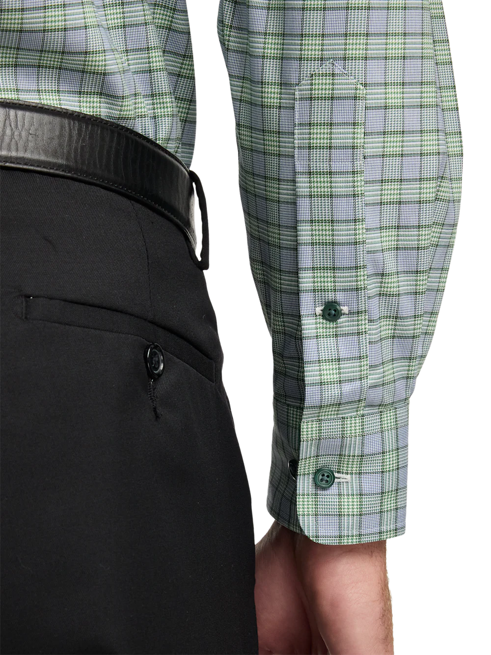 Comfort Stretch Non-Iron Plaid Dress Shirt With Contrast Trim - Green - Image 4