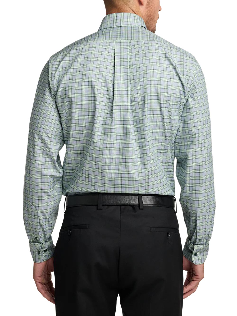 Comfort Stretch Non-Iron Plaid Dress Shirt With Contrast Trim - Green - Image 5