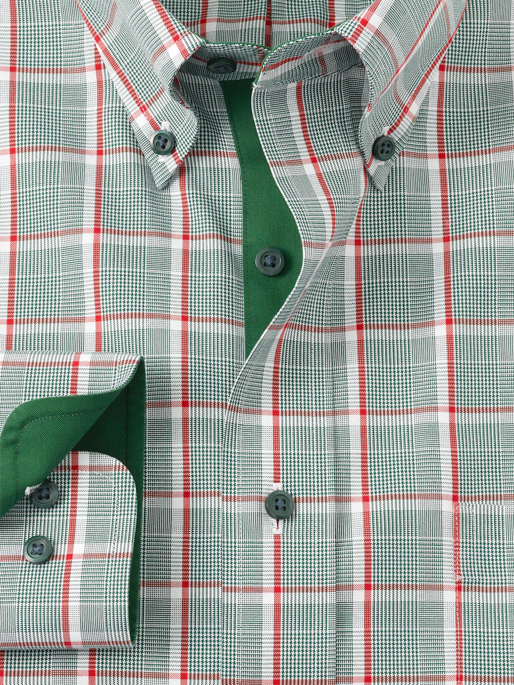 Comfort Stretch Non-Iron Plaid Dress Shirt With Contrast Trim - Green/red - Image 6