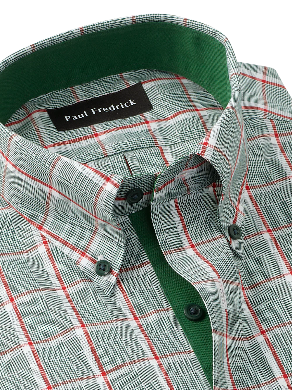 Comfort Stretch Non-Iron Plaid Dress Shirt With Contrast Trim - Green/red - Image 7