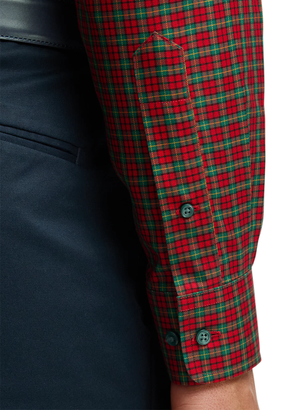 Comfort Stretch Non-Iron Plaid Dress Shirt With Contrast Trim - Red/green - Image 4