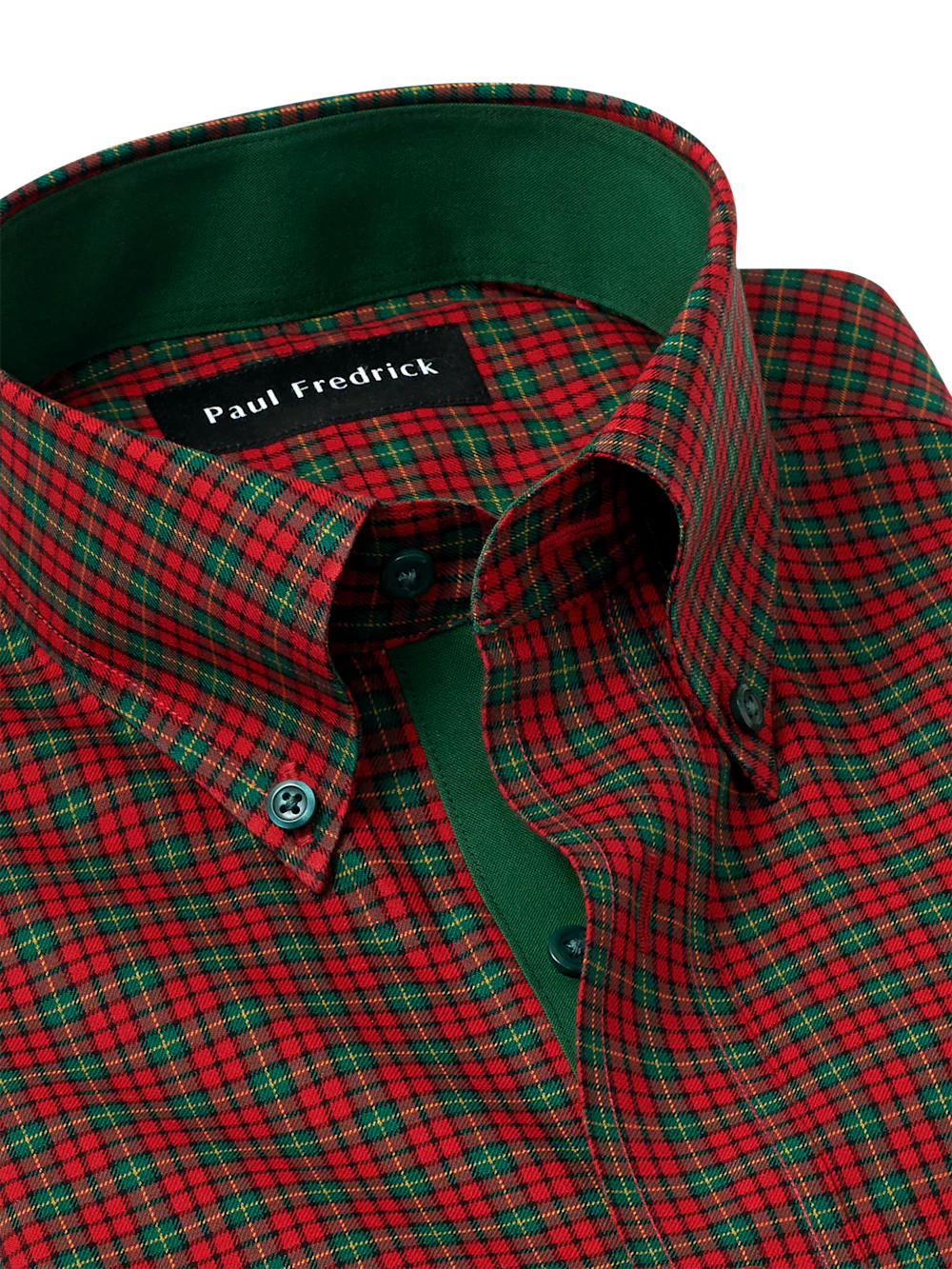 Comfort Stretch Non-Iron Plaid Dress Shirt With Contrast Trim - Red/green - Image 7