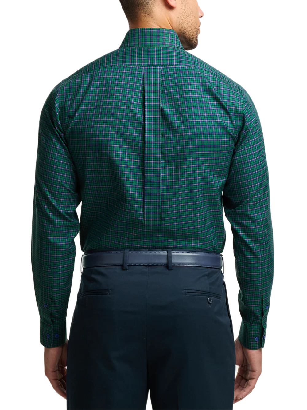 Comfort Stretch Non-Iron Plaid Dress Shirt With Contrast Trim - Green/blue - Image 5