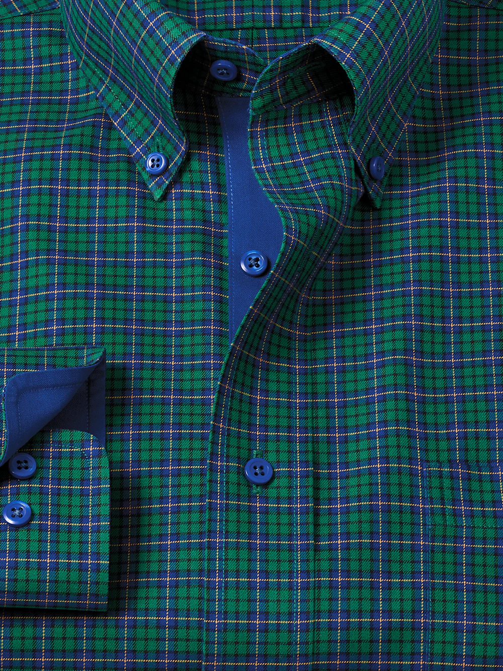 Comfort Stretch Non-Iron Plaid Dress Shirt With Contrast Trim - Green/blue - Image 6