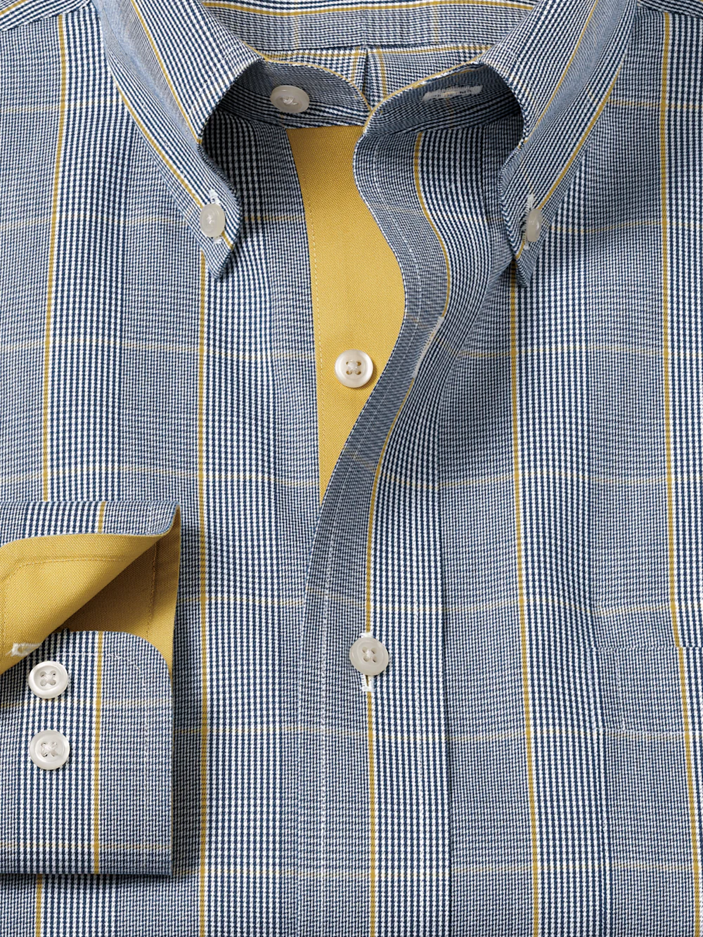 Comfort Stretch Non-Iron Plaid Dress Shirt With Contrast Trim - Navy/gold - Image 6