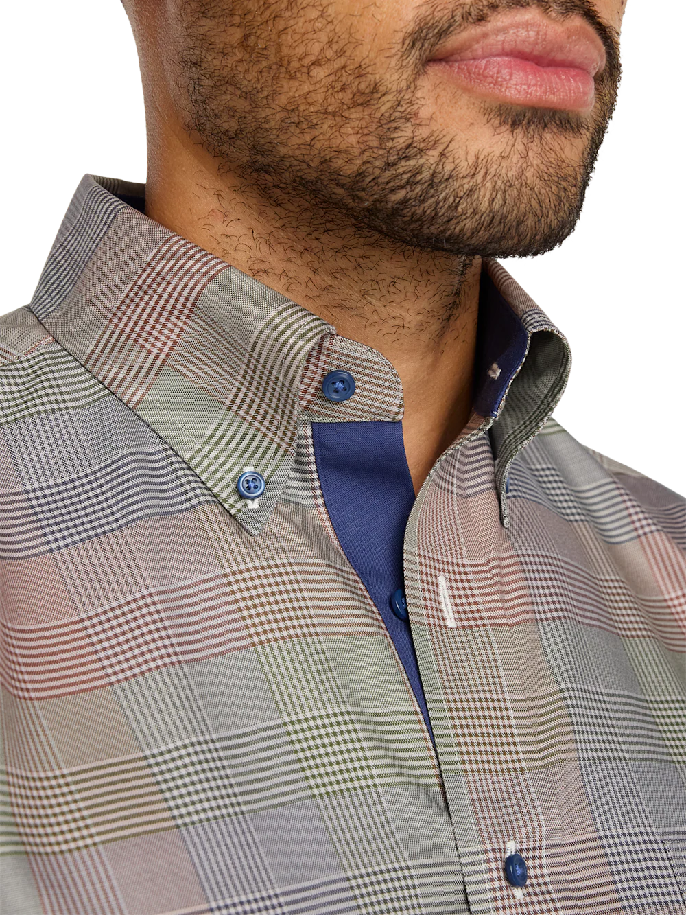 Comfort Stretch Non-Iron Plaid Dress Shirt With Contrast Trim - Multi - Image 3