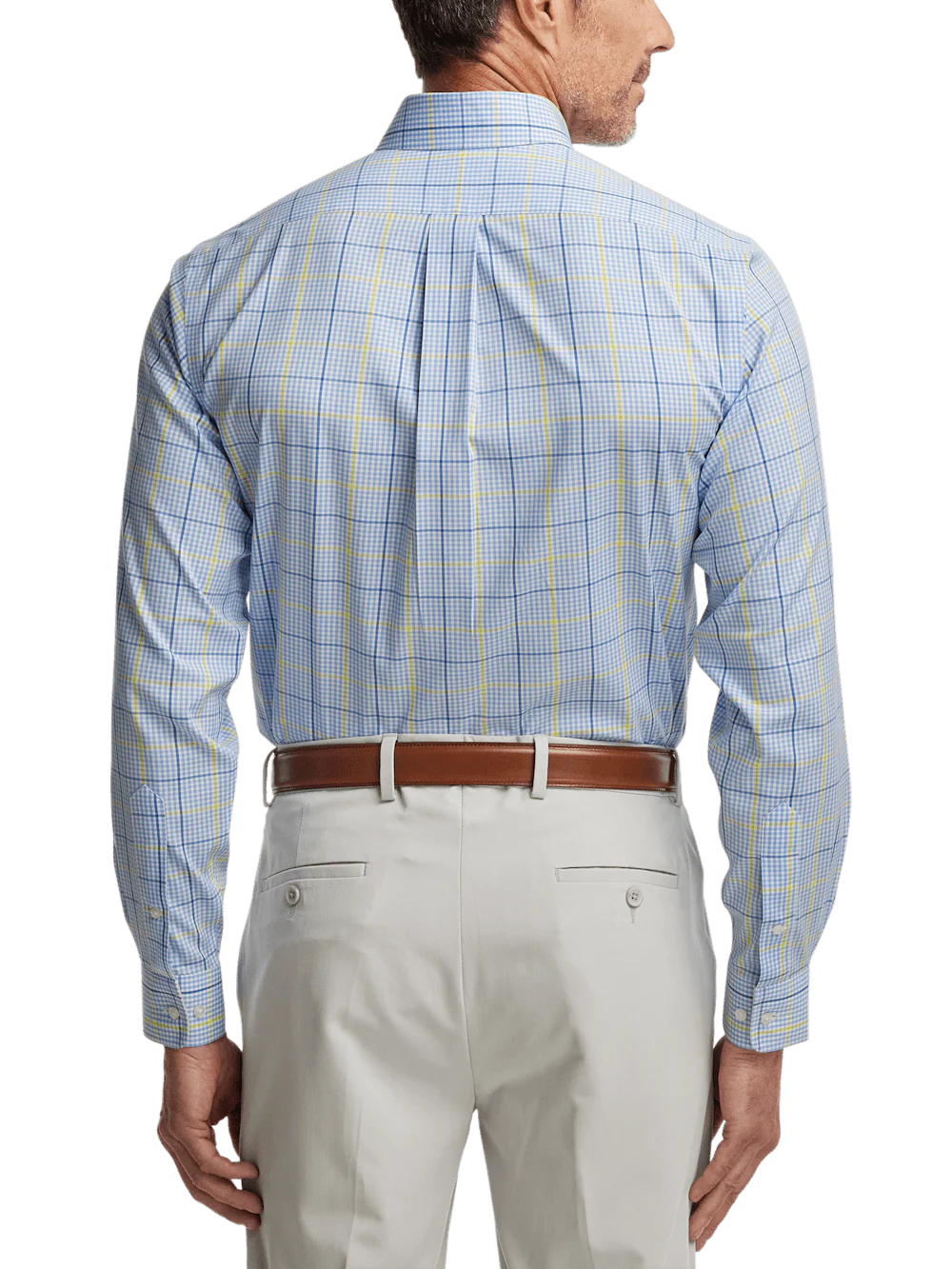 Comfort Stretch Non-Iron Plaid Dress Shirt With Contrast Trim - Blue/yellow - Image 5