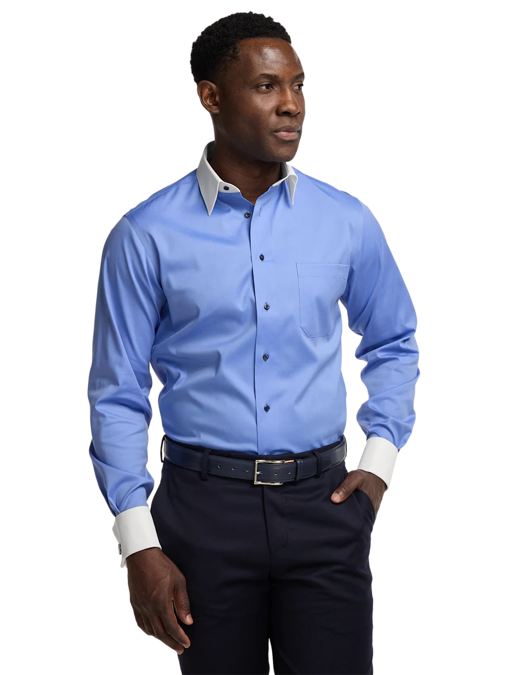 Comfort Stretch Non-Iron Solid Dress Shirt - French Blue - Image 2