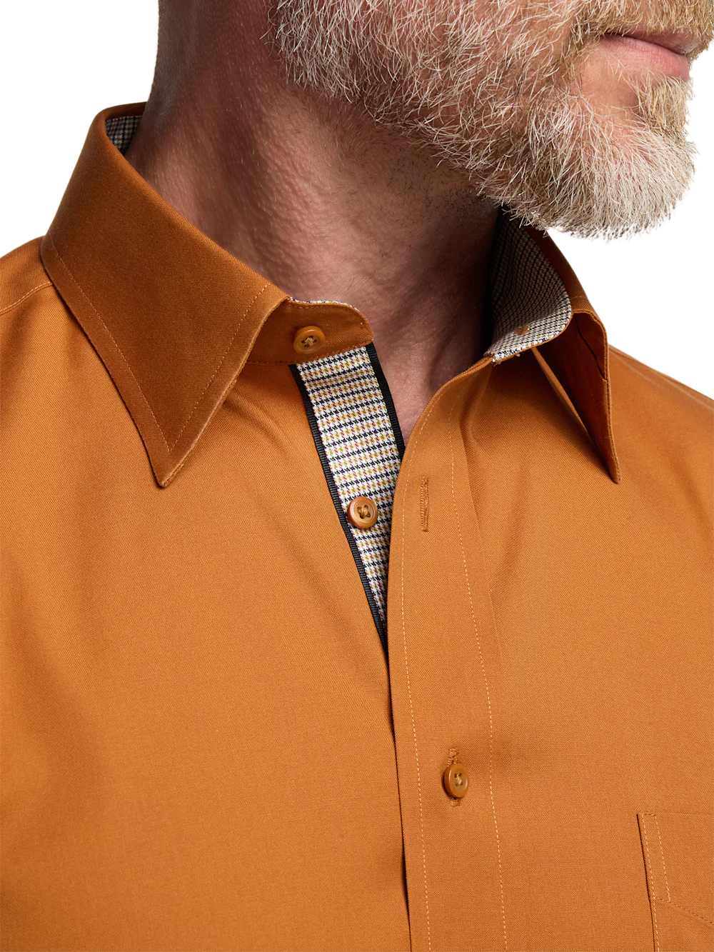Comfort Stretch Non-Iron Solid Dress Shirt With Contrast Trim - Rust - Image 3