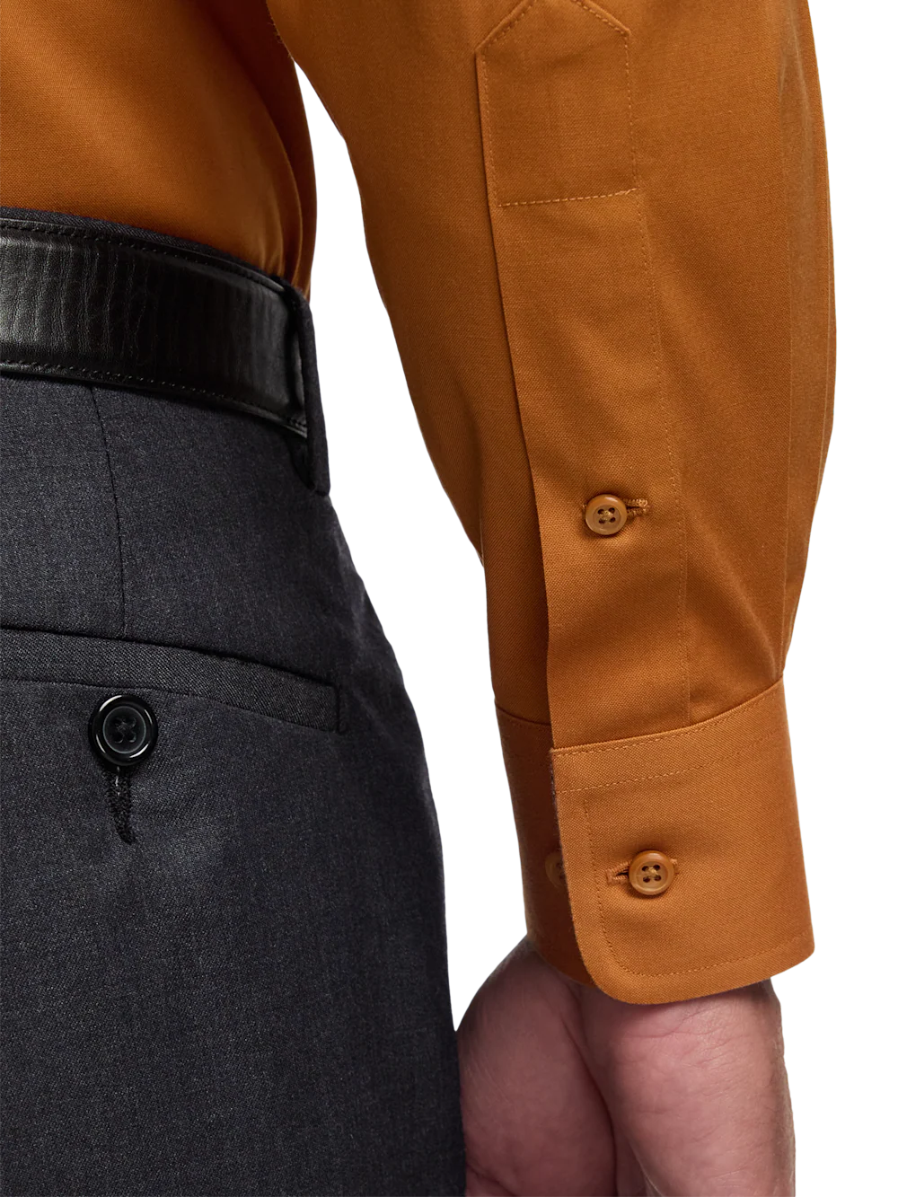 Comfort Stretch Non-Iron Solid Dress Shirt With Contrast Trim - Rust - Image 4