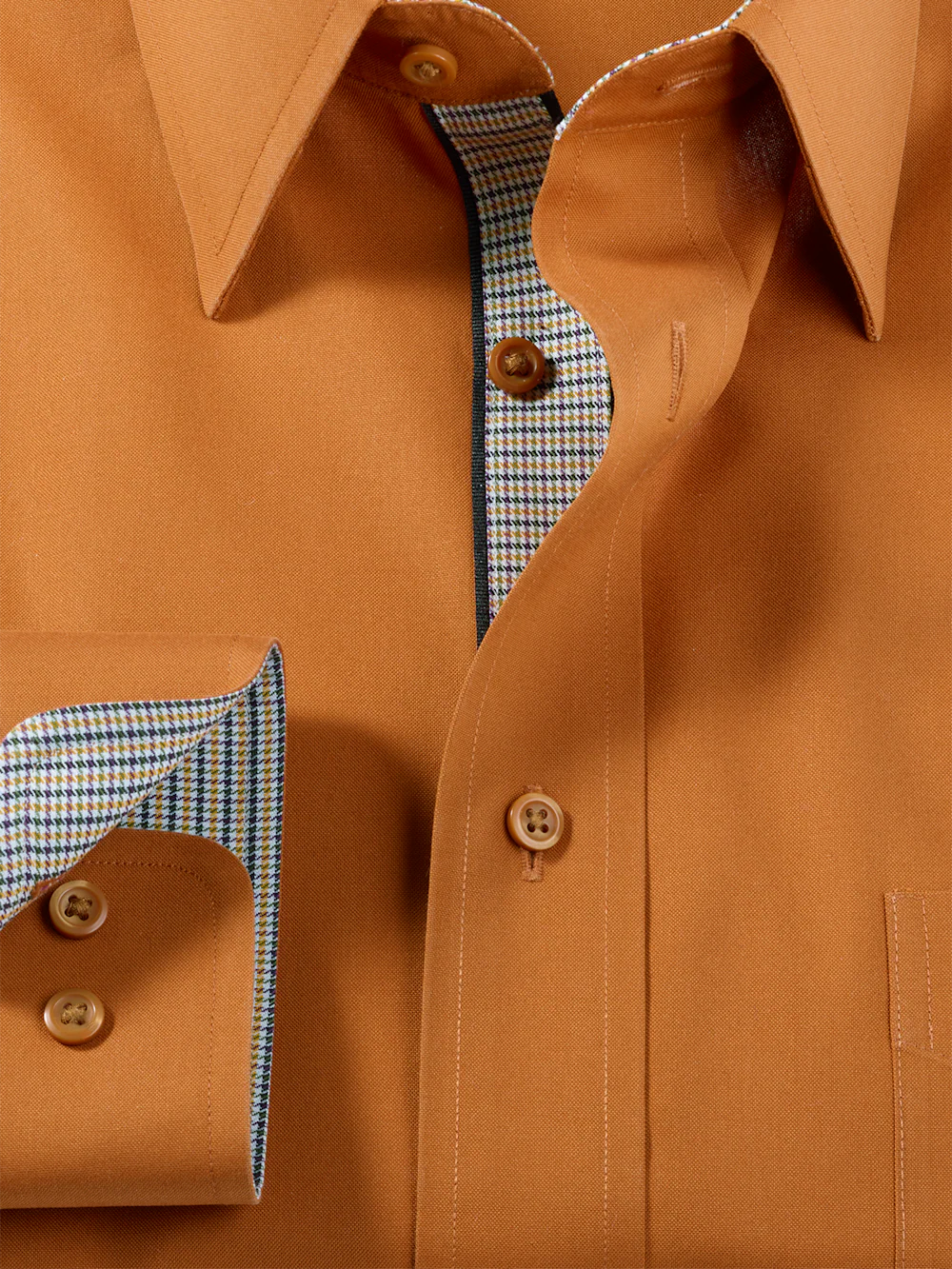 Comfort Stretch Non-Iron Solid Dress Shirt With Contrast Trim - Rust - Image 6