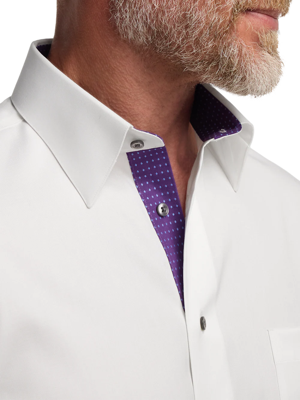 Comfort Stretch Non-Iron Solid Dress Shirt With Contrast Trim - White/purple - Image 3