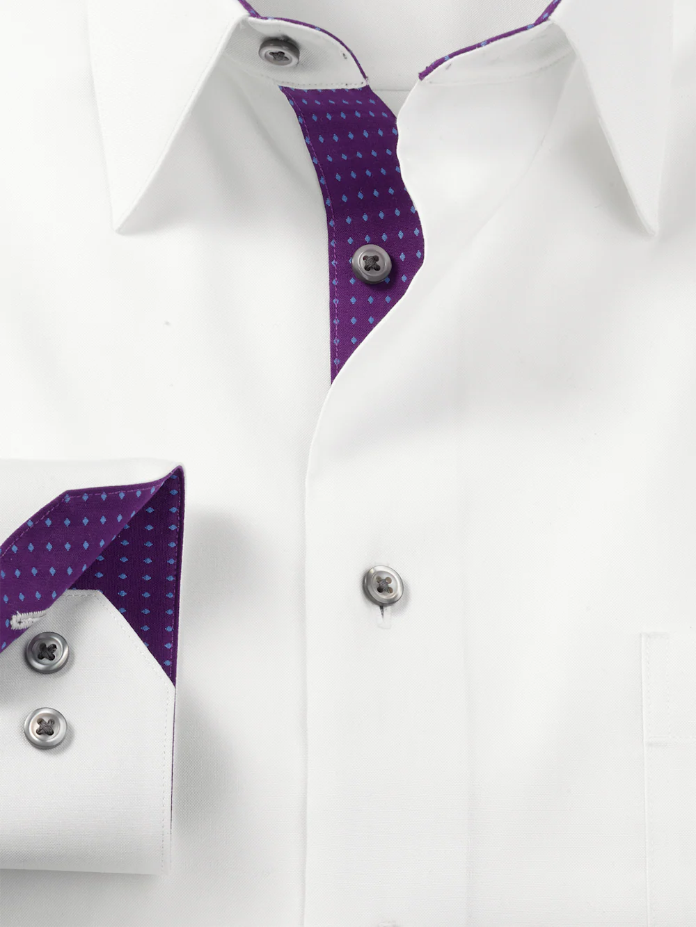 Comfort Stretch Non-Iron Solid Dress Shirt With Contrast Trim - White/purple - Image 6