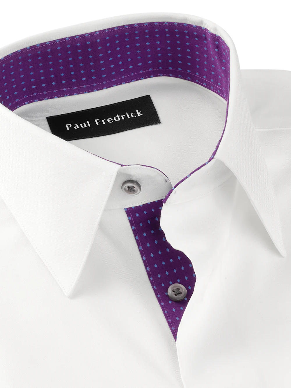 Comfort Stretch Non-Iron Solid Dress Shirt With Contrast Trim - White/purple - Image 7