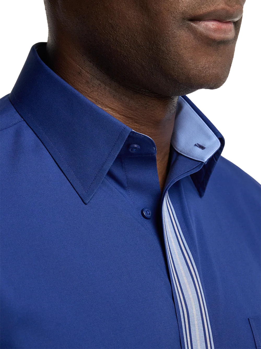 Comfort Stretch Non-Iron Solid Dress Shirt With Contrast Trim - Blue - Image 3