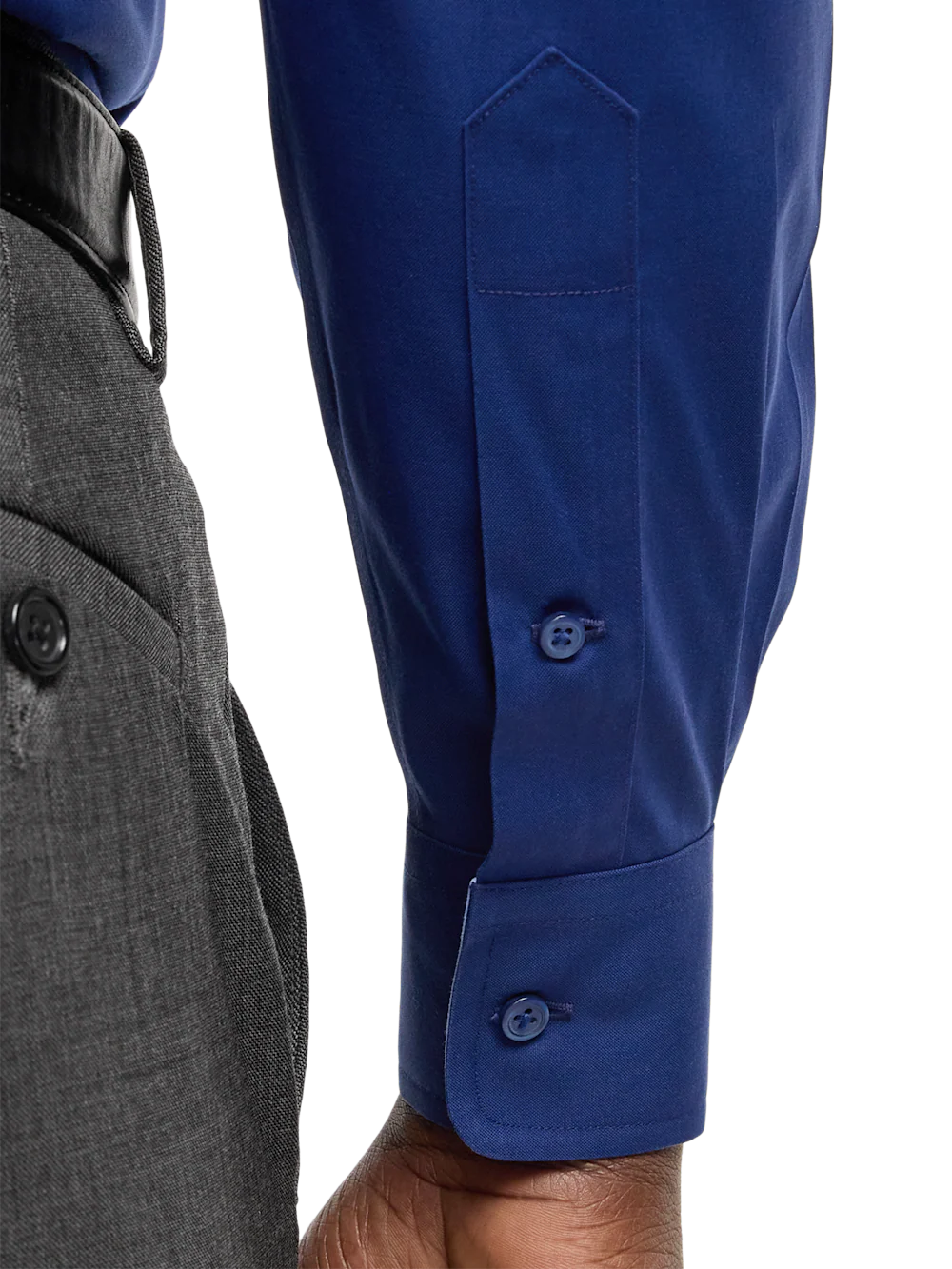Comfort Stretch Non-Iron Solid Dress Shirt With Contrast Trim - Blue - Image 4
