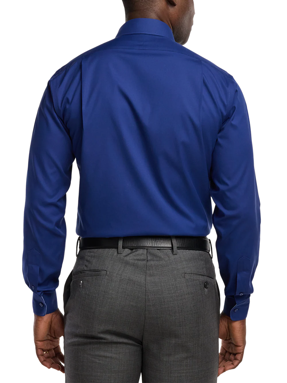 Comfort Stretch Non-Iron Solid Dress Shirt With Contrast Trim - Blue - Image 5