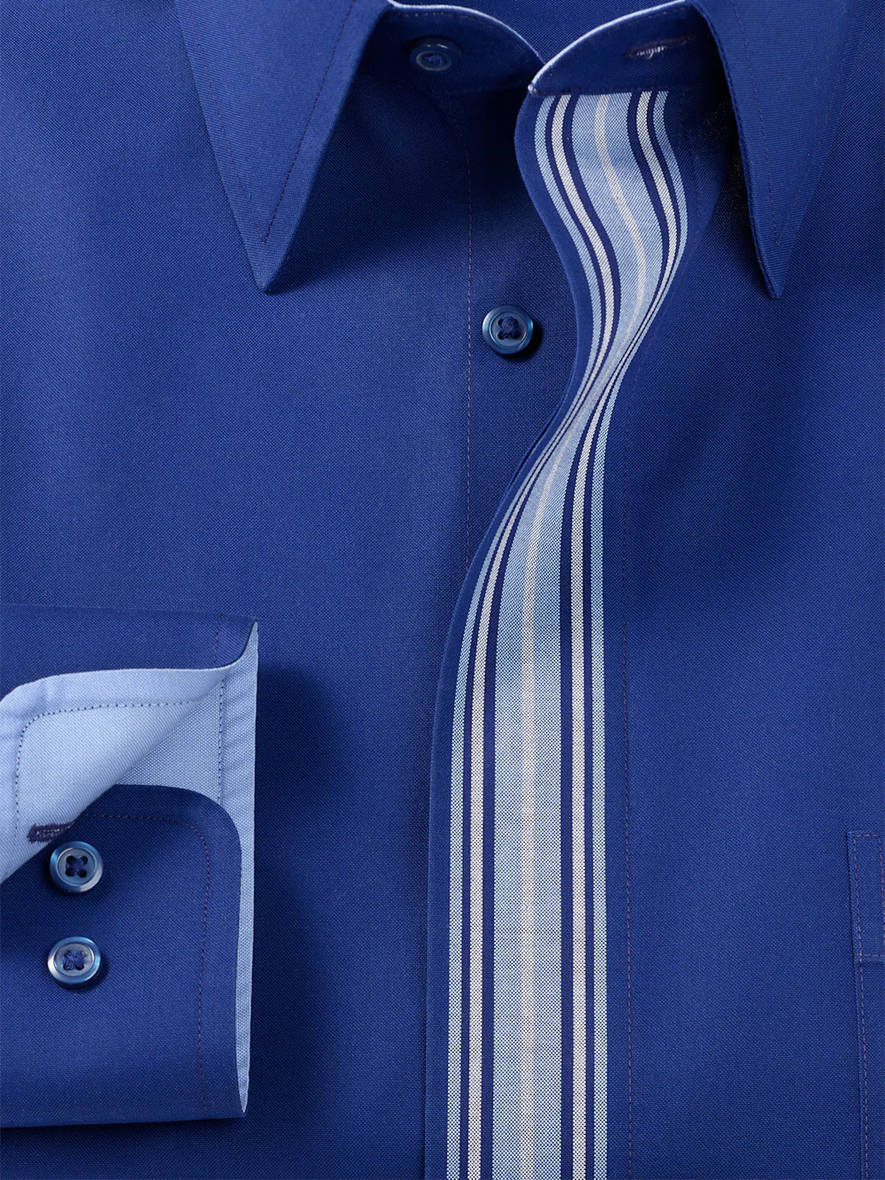 Comfort Stretch Non-Iron Solid Dress Shirt With Contrast Trim - Blue - Image 6