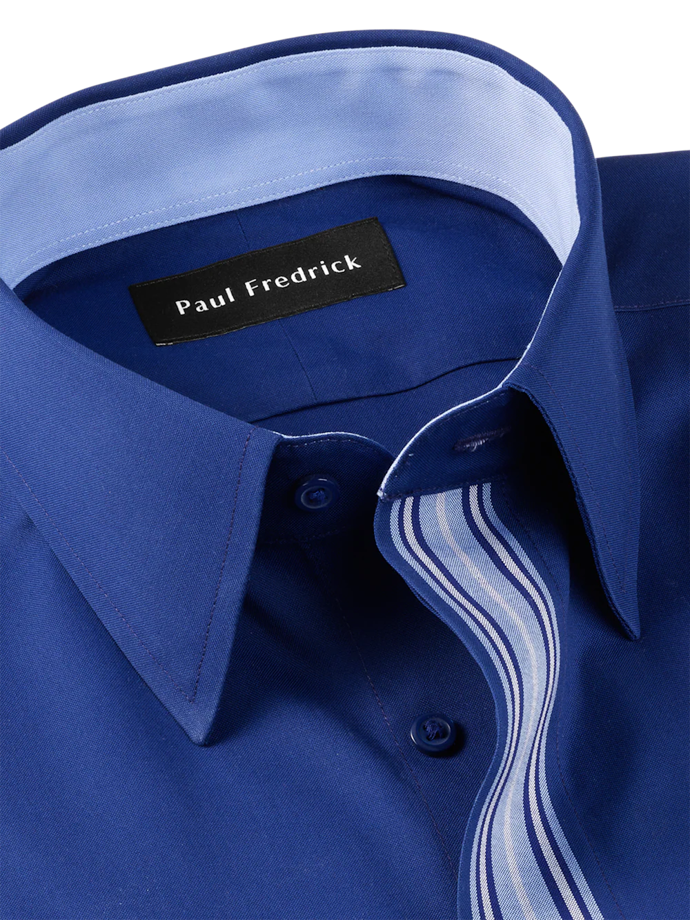 Comfort Stretch Non-Iron Solid Dress Shirt With Contrast Trim - Blue - Image 7