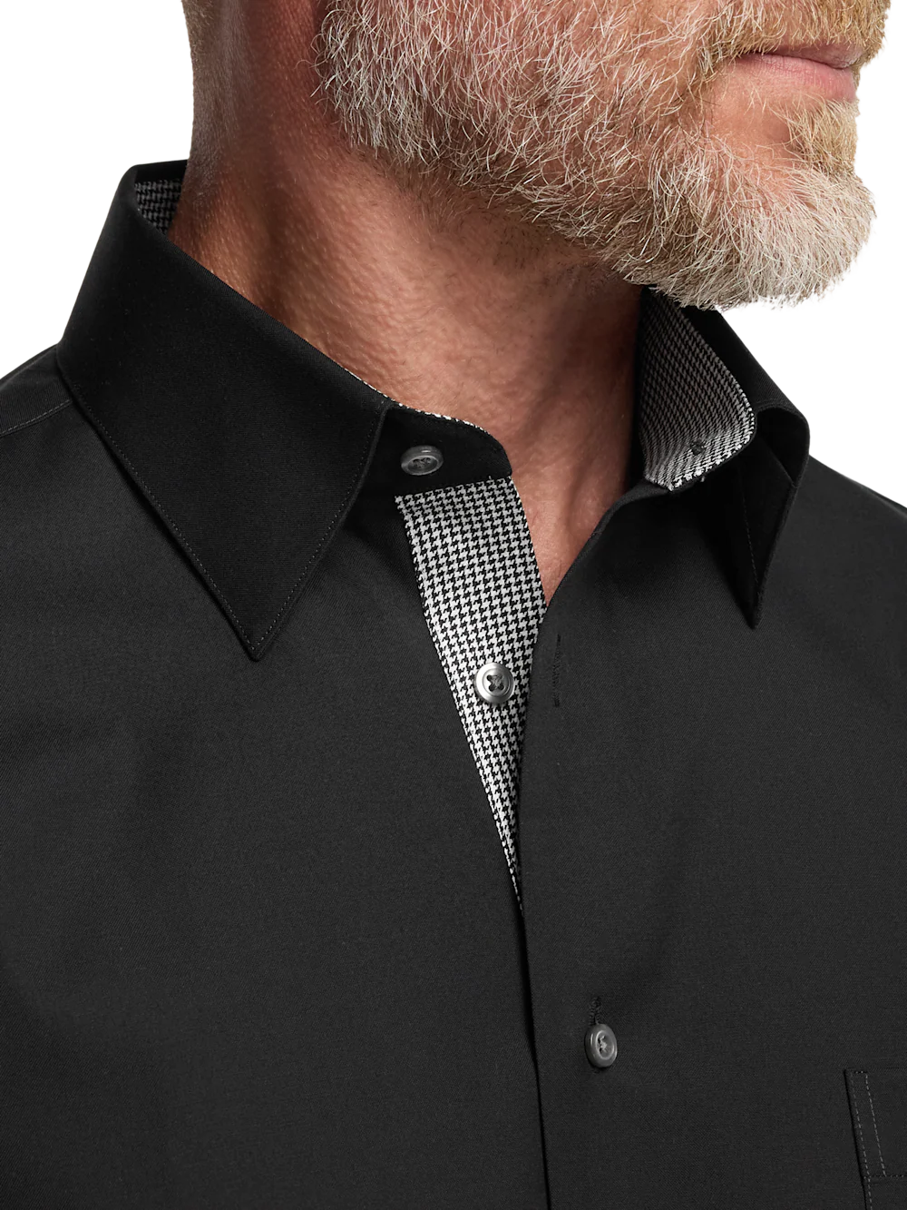 Comfort Stretch Non-Iron Solid Dress Shirt With Contrast Trim - Black - Image 3