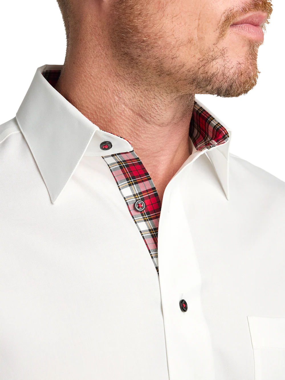 Comfort Stretch Non-Iron Solid Dress Shirt With Contrast Trim - White Multi - Image 3