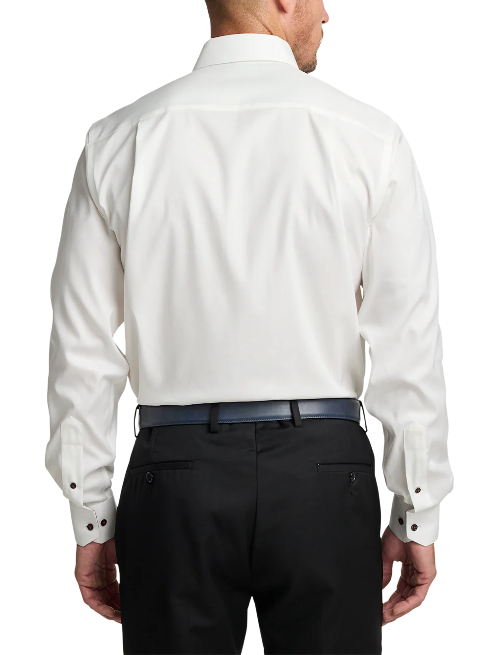 Comfort Stretch Non-Iron Solid Dress Shirt With Contrast Trim - White Multi - Image 5