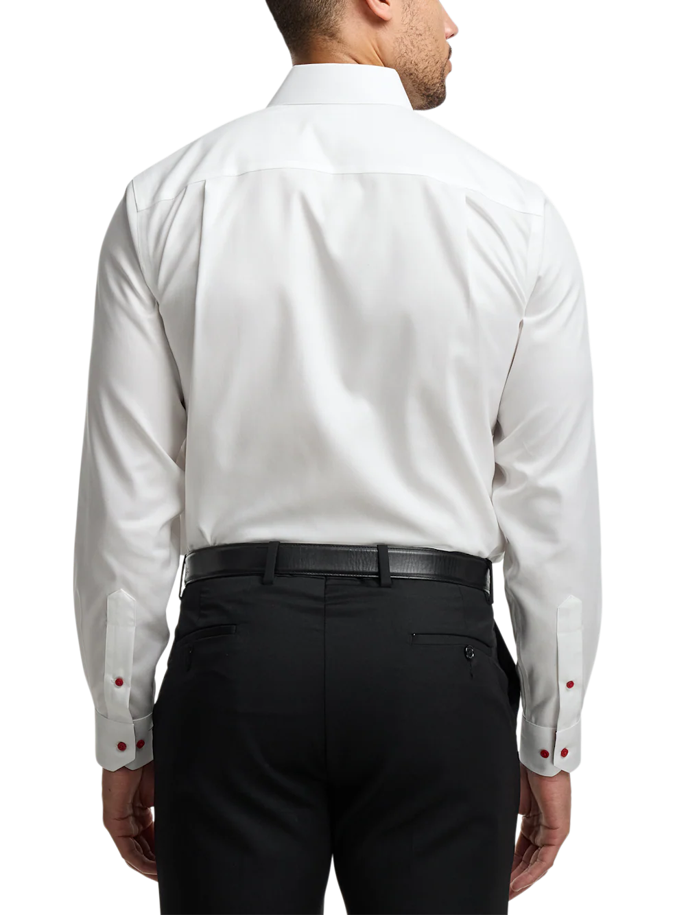 Comfort Stretch Non-Iron Solid Dress Shirt With Contrast Trim - White - Image 5