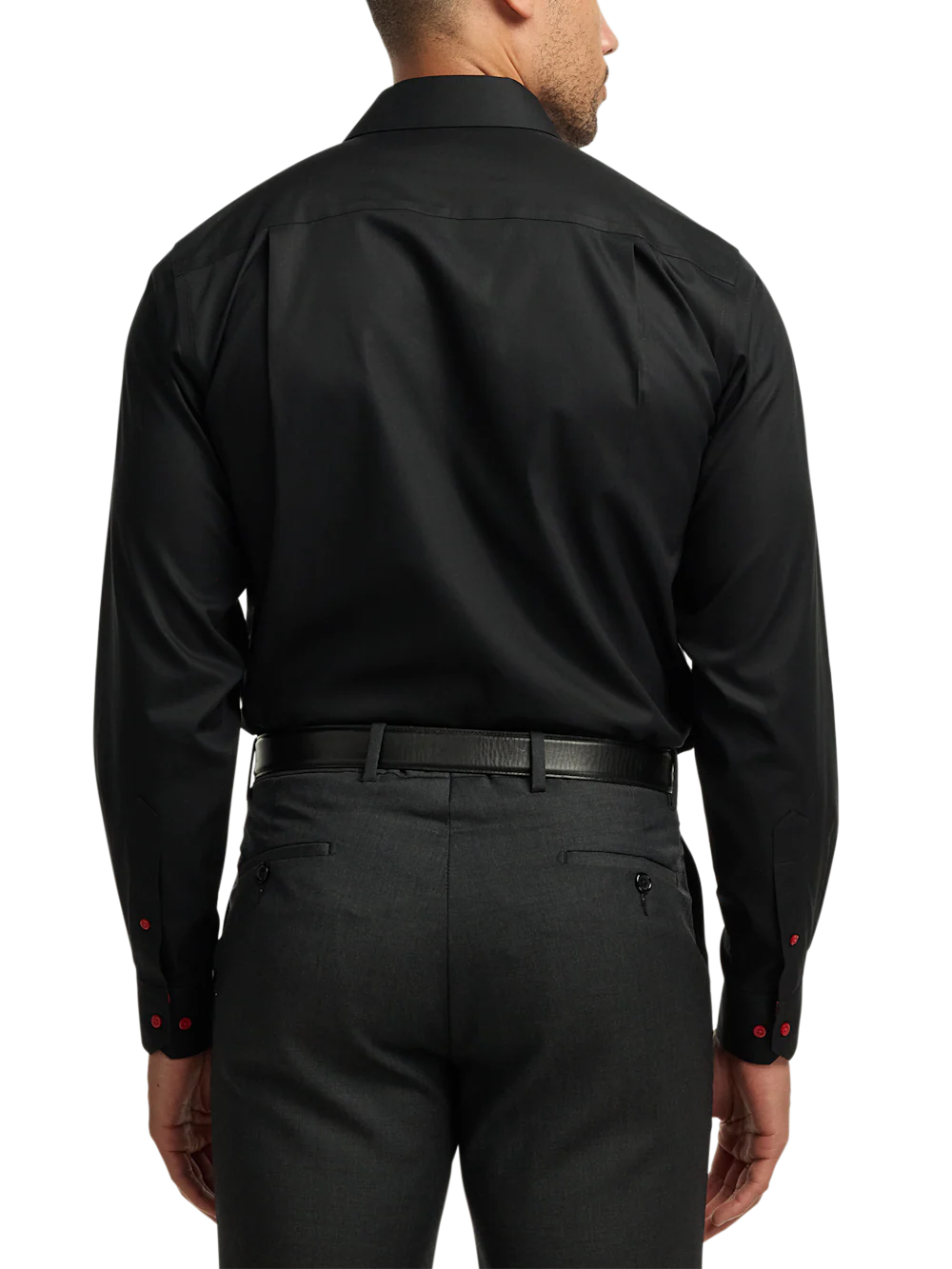 Comfort Stretch Non-Iron Solid Dress Shirt With Contrast Trim - Black - Image 5