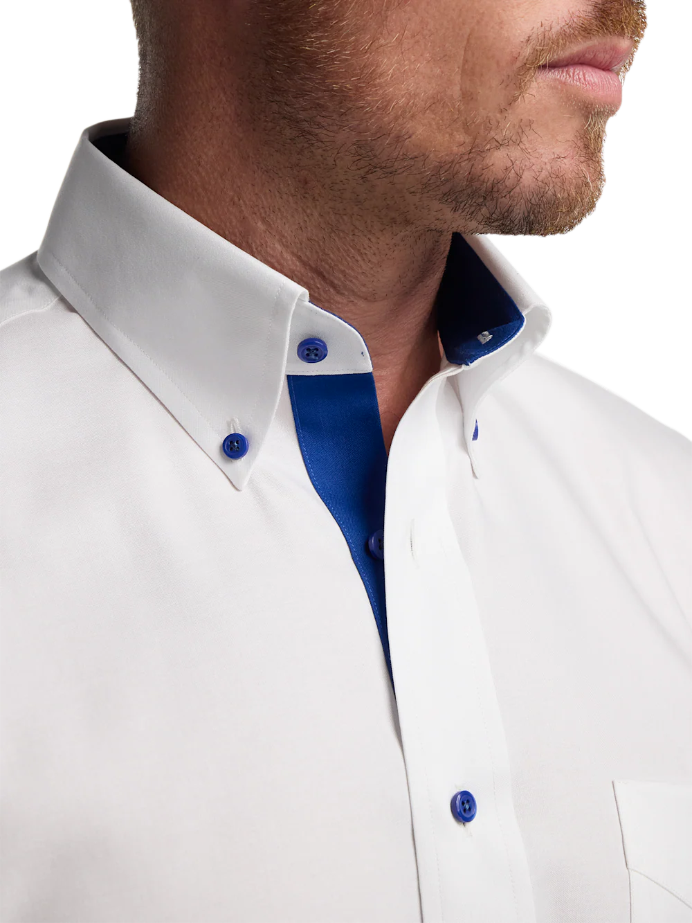 Comfort Stretch Non-Iron Solid Dress Shirt With Contrast Trim - White/cobalt - Image 3