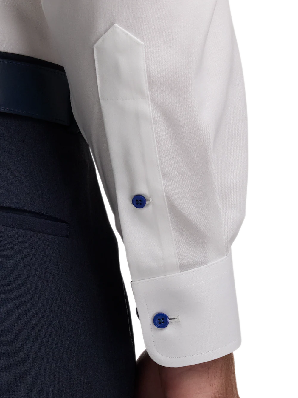 Comfort Stretch Non-Iron Solid Dress Shirt With Contrast Trim - White/cobalt - Image 4