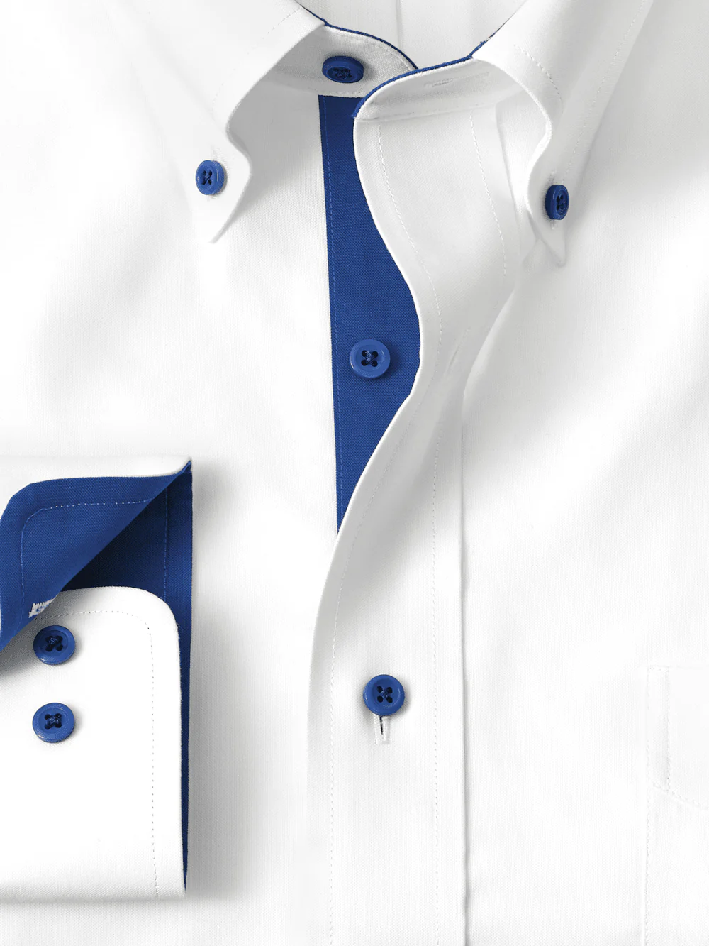 Comfort Stretch Non-Iron Solid Dress Shirt With Contrast Trim - White/cobalt - Image 6