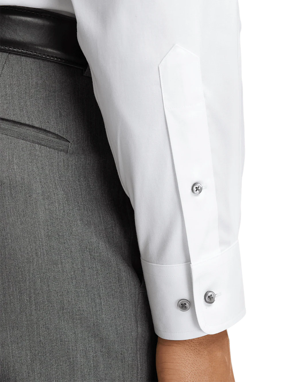 Comfort Stretch Non-Iron Solid Dress Shirt With Contrast Trim - White/grey - Image 4