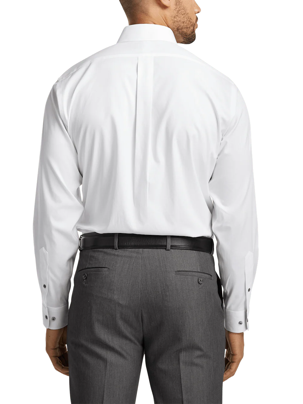 Comfort Stretch Non-Iron Solid Dress Shirt With Contrast Trim - White/grey - Image 5