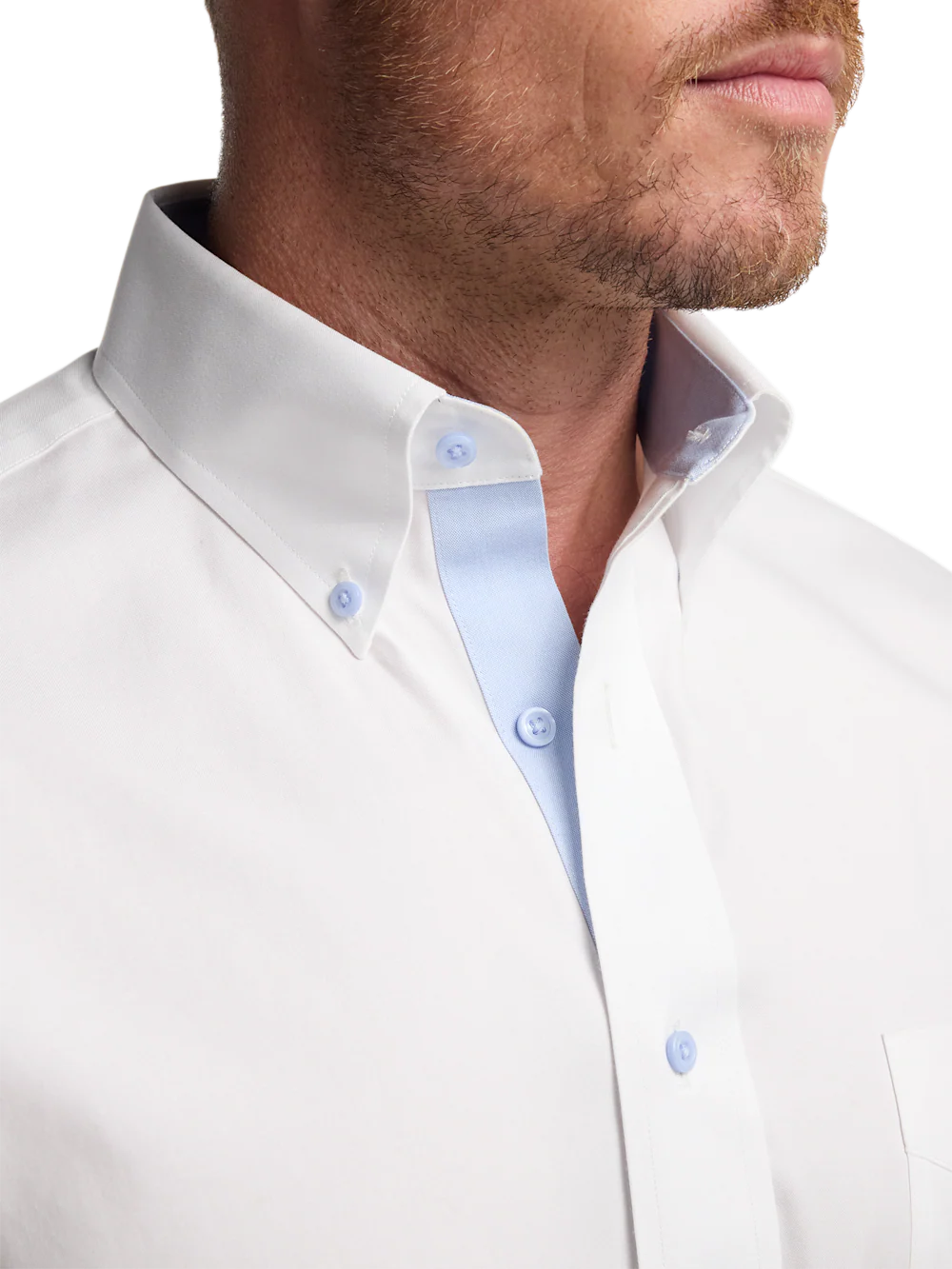 Comfort Stretch Non-Iron Solid Dress Shirt With Contrast Trim - White/blue - Image 3