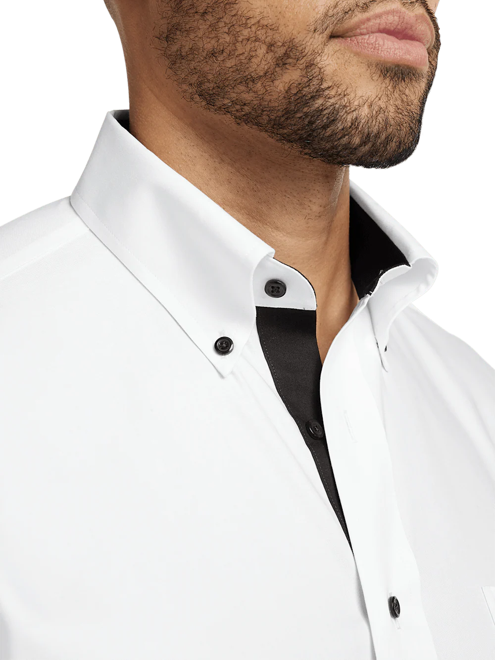 Comfort Stretch Non-Iron Solid Dress Shirt With Contrast Trim - White/black - Image 3