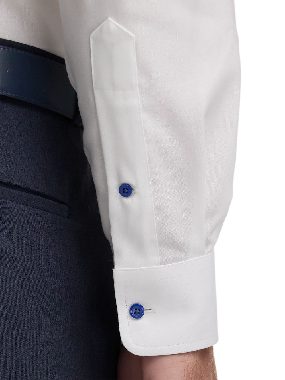 Comfort Stretch Non-Iron Solid Dress Shirt With Contrast Trim - White/cobalt - Image 4