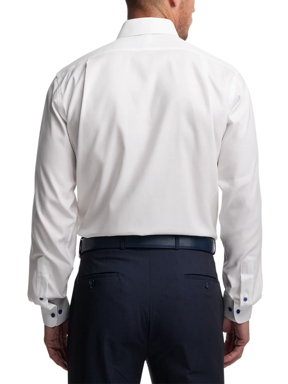 Comfort Stretch Non-Iron Solid Dress Shirt With Contrast Trim - White/cobalt - Image 5